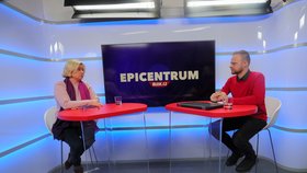 Europoslankyně Veronika Vrecionová (ODS) byla hostem pořadu Epicentrum dne 2. 12. 2019. Vpravo moderátor Jakub Veinlich.