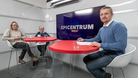 Marek Tomin a Barbara Day byli hosty pořadu Epicentrum dne 13.11.2019. Vpravo moderátor Bohuslav Štěpánek.