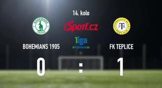 CELÝ SESTŘIH: Bohemians 1905 - Teplice 0:1. Domácím nepomohla přesilovka