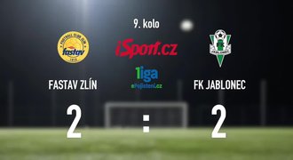 CELÝ SESTŘIH: Zlín - Jablonec 2:2. Domácí přišli o první místo v tabulce