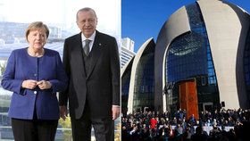 Angela Merkelová s Erdoganem v Berlíně. V Kolíně nad Rýnem pak turecký prezident otevřel obří mešitu