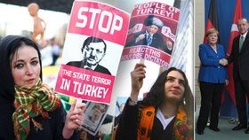 Stop Erdoganovi. Tureckého prezidenta v Německu vítali demonstranti i kancléřka Merkelová