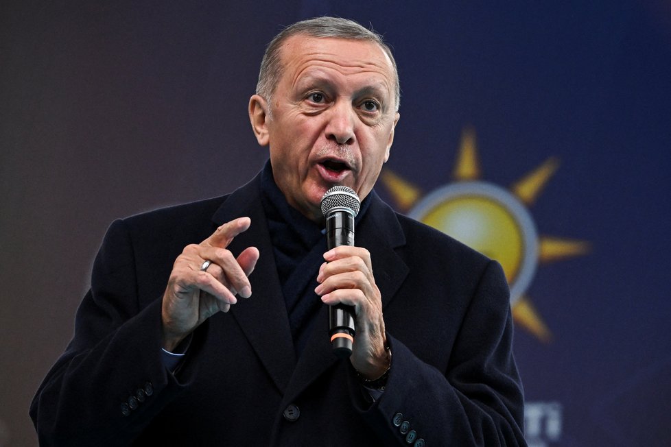 Turecký prezident Erdogan na mítinku (12.5.2023)