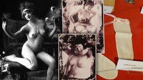 Modelky v roce 1918 rozhodně netrpěly anorexií. Vpravo na snímku tehdy populární látkové kondomy, které ale nebyly zrovna spolehlivé