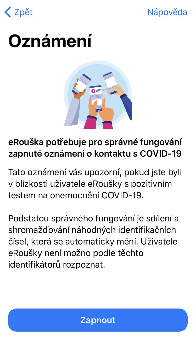 Při aktivaci aplikace eRouška je nutné povolit aby vám mohla zasílat oznámení