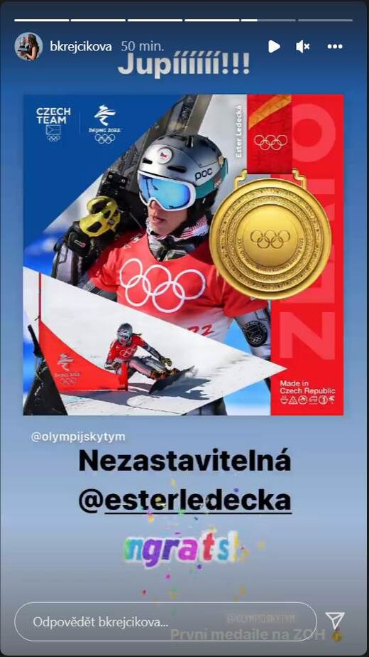 Gratulace od Barbory Krejčíkové pro Ester Ledeckou Gratulace od Barbory Krejčíkové pro Ester Ledeckou