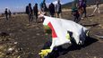 Trosky boeingu Ethiopian Airlines, který se zřítil krátce po startu z letiště v Addis Abbebě v březnu 2019.