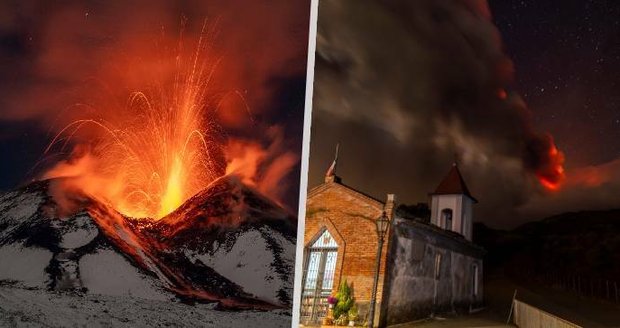 Zasněžená Etna o sobě dává zase vědět. Chrlí lávu a oblaka kouře