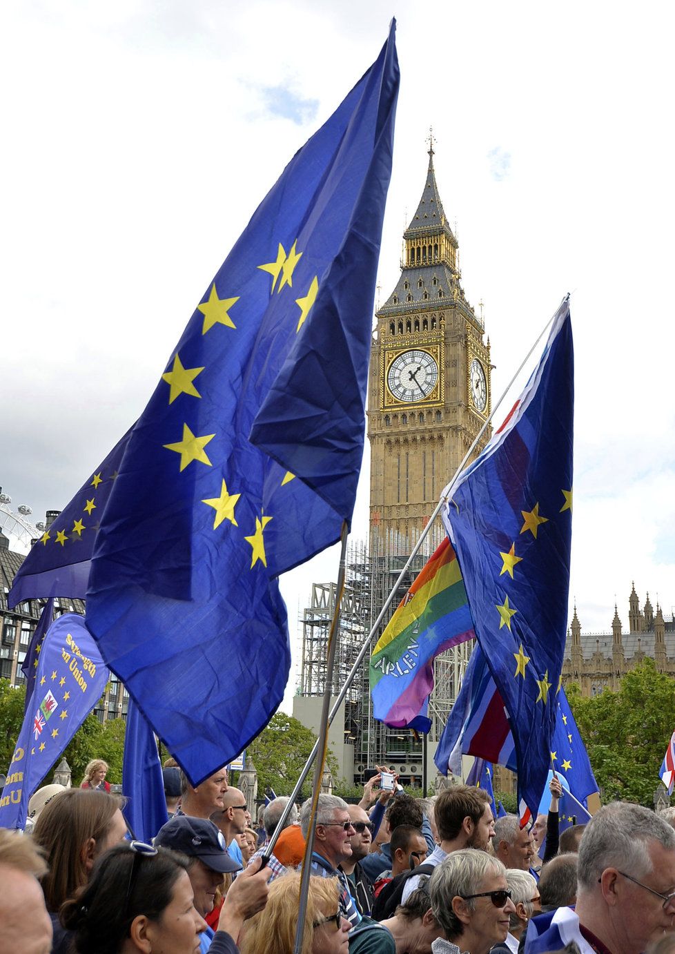 Lidé protestující vůči odchodu Británie z EU