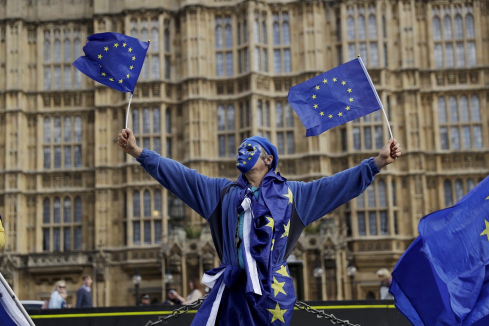 Lidé protestující vůči odchodu Británie z EU.