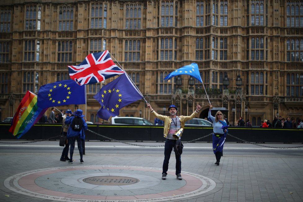 Lidé protestující vůči odchodu Británie z EU