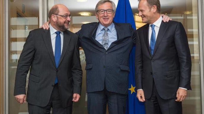 Eurovůdci: předsedové Parlamentu, Komise a Evropské rady Martin Schulz, Jean-Claude Juncker a Donald Tusk.