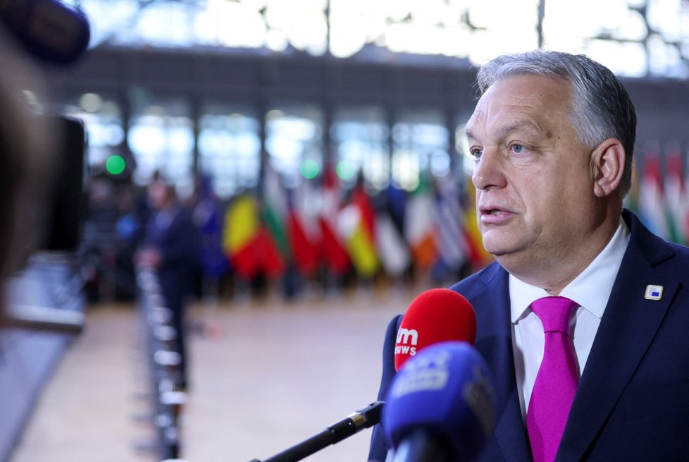 Maďarský premiér Viktor Orbán na summitu v Bruselu. (14.12.2023)