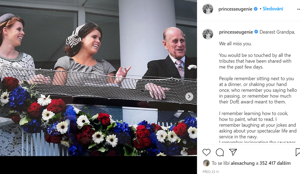 Princezna Eugenie zavzpomínala na dědečka.