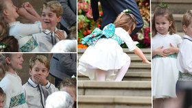 Rozjívené děti princ George s Charlotte na svatbě princezny Eugenie.