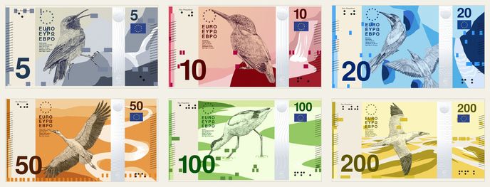 Koláž návrhů nových eurobankovek od PunktFormStrich Koláž návrhů nových eurobankovek od PunktFormStrich