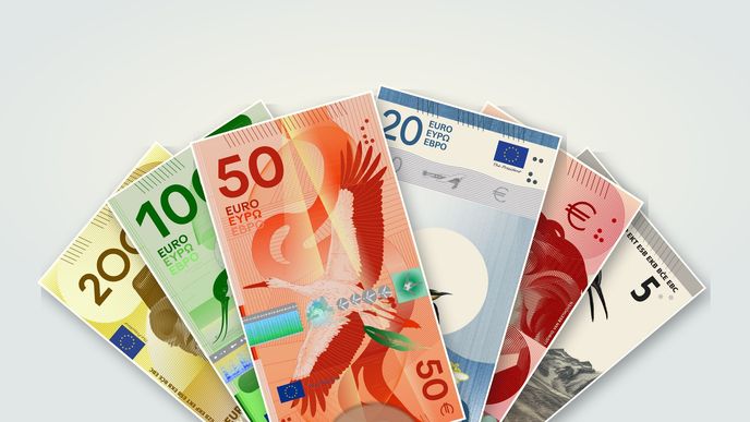 Koláž návrhů nové podoby eurobankovek. Koláž návrhů nové podoby eurobankovek.