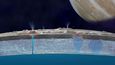 Průřez ledovým krunýřem Europy podle vědců NASA