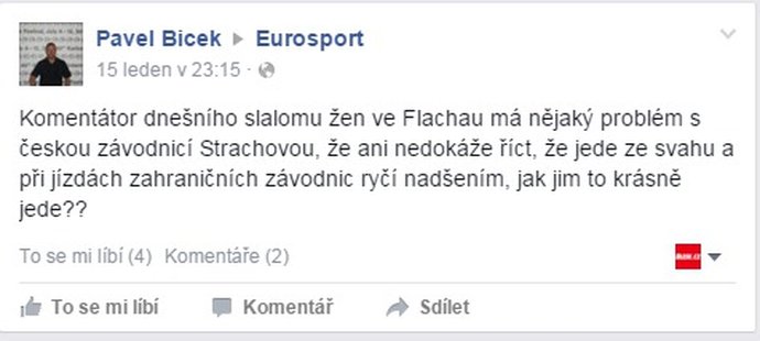 Stížnosti diváků na facebooku Eurosportu