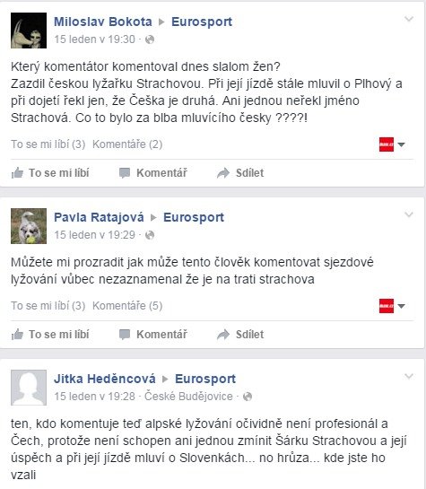 Stížnosti diváků na facebooku Eurosportu