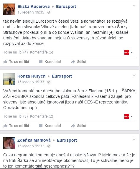 Stížnosti diváků na facebooku Eurosportu