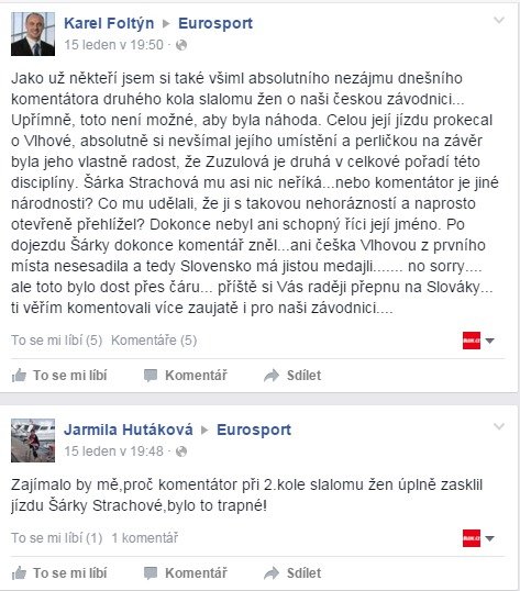 Stížnosti diváků na facebooku Eurosportu