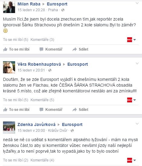 Stížnosti diváků na facebooku Eurosportu