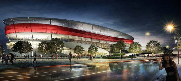 Projekt belgického stadionu Eurostadium, jehož výstavba se protahuje