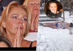 Eva Holubová válela sudy ve sněhu.