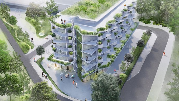 Návrh jedné z budov projektu  developera Central Group od architektky Evy Jiřičné