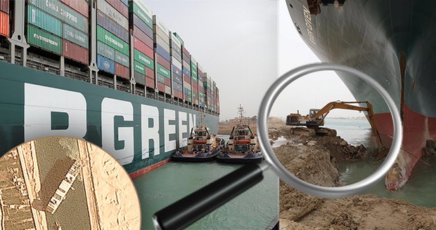 Na uvázlou loď s bagry: Obra zkouší podhrabat, zablokovaný průplav stojí stovky miliard