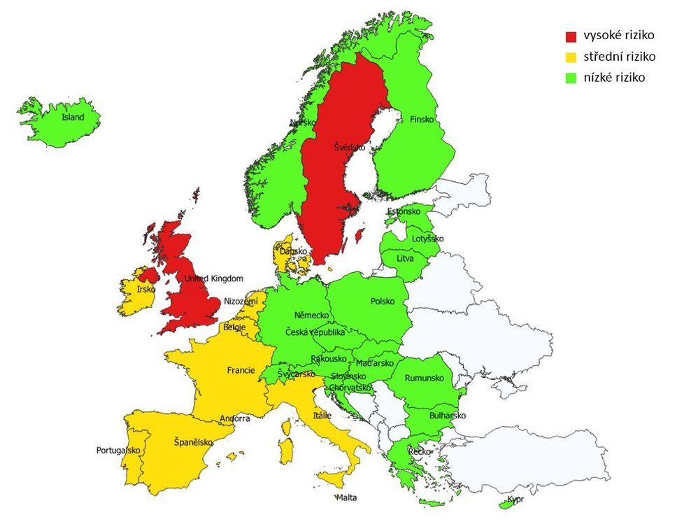 Cestování po Evropě: Semafor zemí podle Vlády ČR