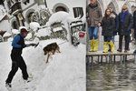 Sníh ochromuje dopravu po celé Evropě, Itálie hlásí záplavy a na horách hrozí laviny