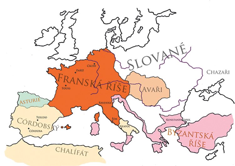 Evropa v 7.–8. století našeho letopočtu. Avarský kaganát ovládal i Moravu a Slovensko