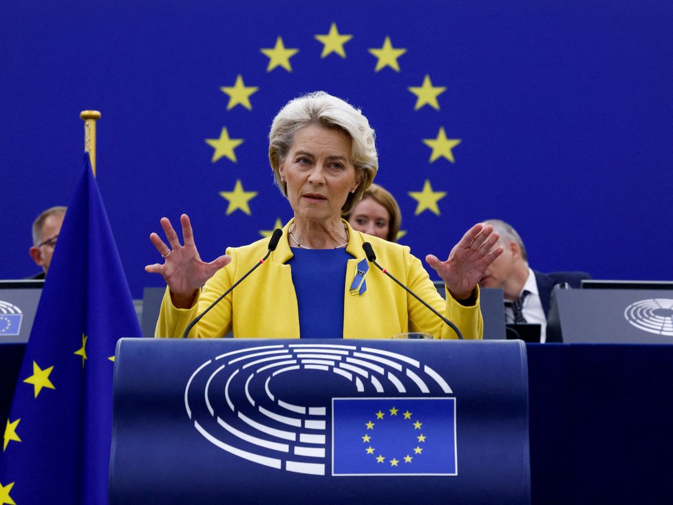 Předsedkyně Evropské komise Ursula von der Leyenová přednesla ve Štrasburku projev o stavu Evropské unie (14. 9. 2022)