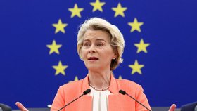 Šéfka Evropské komise Ursula von der Leyenová během proslovu a stavu EU (13.9.2023)