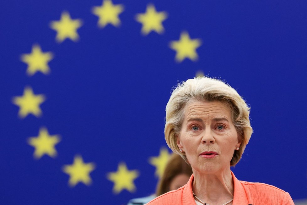 Šéfka Evropské komise Ursula von der Leyenová během proslovu a stavu EU (13.9.2023)