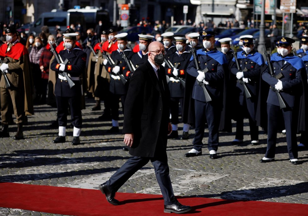 Předseda Evropské rady Charles Michel na pohřbu zesnulého šéfa Evropského parlamentu Davida Sassoliho.