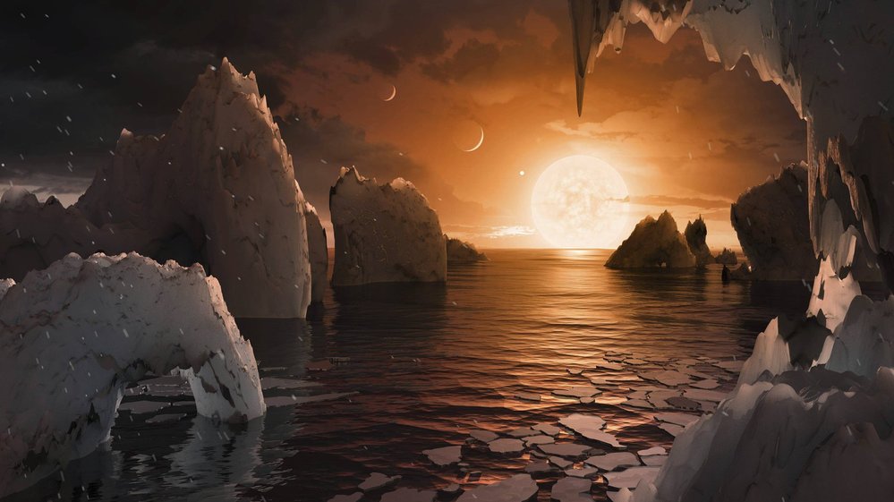 Ilustrace exoplanet v systému Trappist-1