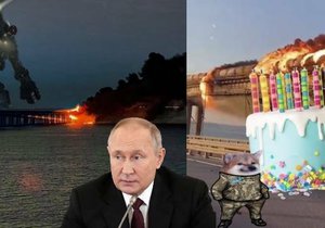 Výbuch mostu jako dárek k Putinovým sedmdesátinám? Exploze na Kerčském mostě baví internet
