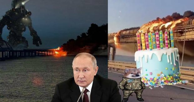 Internet se baví: Výbuch mostu jako dárek k sedmdesátinám diktátora Putina?! 