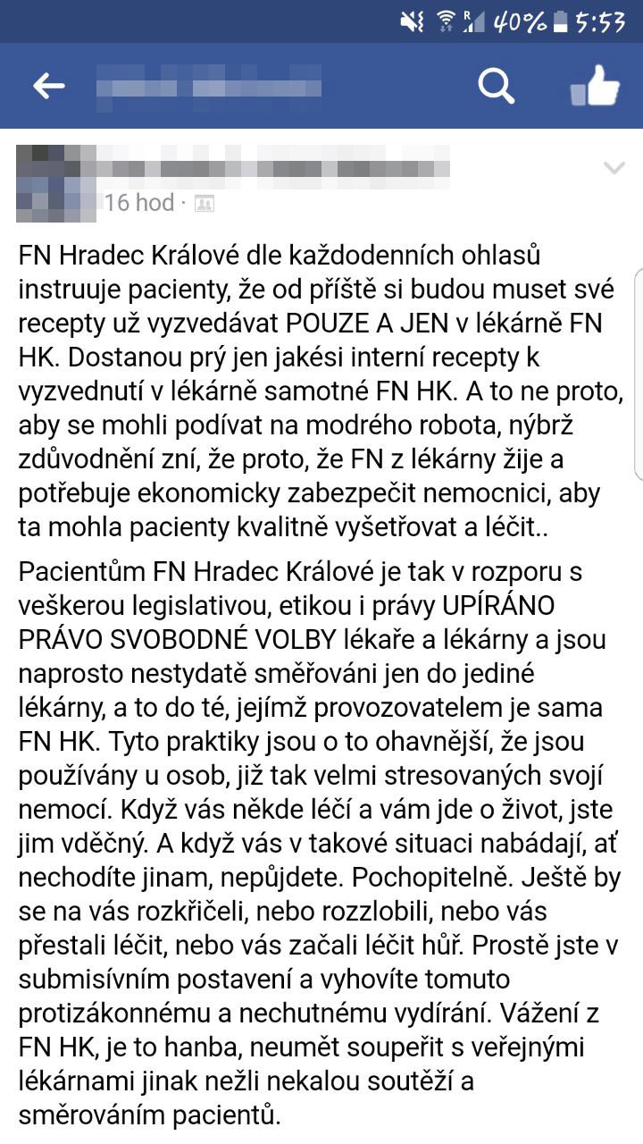 Lékárníci na Facebooku zuří nad praktikami nemocnic, které pod nátlakem posílají pacienty do svých lékáren.