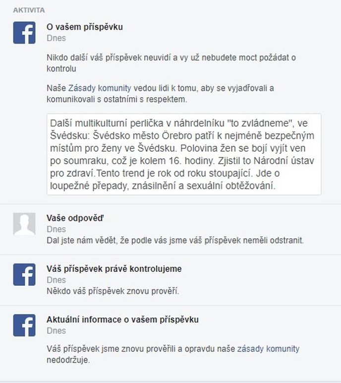 Facebookem zablokovaný příspěvek Lukáše Lhoťana