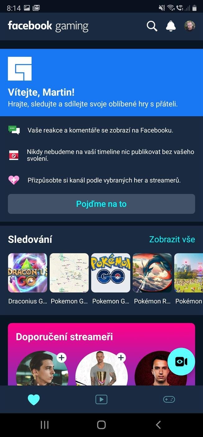 Následně vás aplikace doslova nutí do sledování streamerů vašich oblíbených her