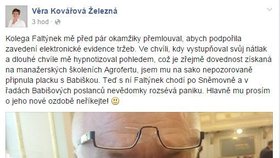 Poslankyně Věra Kovářová napřed tvrdila, že placku připíchla Faltýnkovi ona, pak přiznala, že si jen dělala legraci. Faltýnek si ji tam překvapivě dal sám.