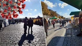 Hlavní město vyzvalo organizátory farmářských trhů na náplavce, aby lépe dohlíželi na dodržení vládních nařízení - například aby lidé dodržovali povinné rozestupy. Nestalo se tak. Takto vypadala situace na náplavce na Rašínově nábřeží 24. října 2020.