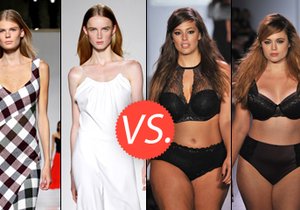 XXS modelky versus XXL modelky na týdnu módy v New Yorku