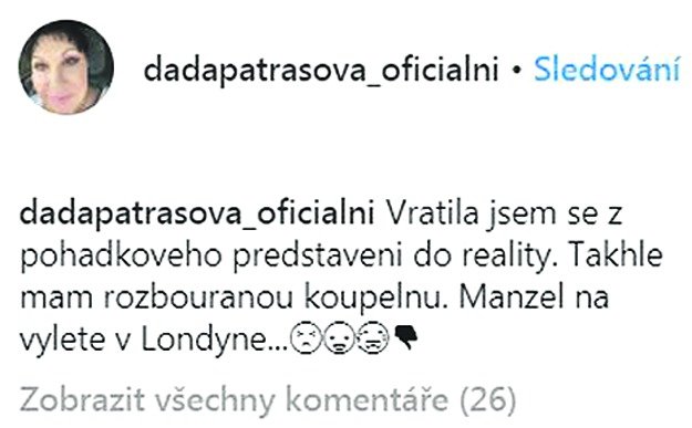 Dáda Patrasová si na Instagramu stěžuje na rozkopanou koupelnu.