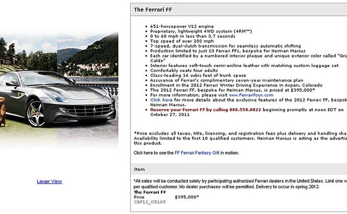 Ferrari FF v katalogu Naiman Marcus