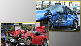 Auta na odpis: Červené Ferrari smetlo na křižovatce modrý taxík. O život přišli tři lidé